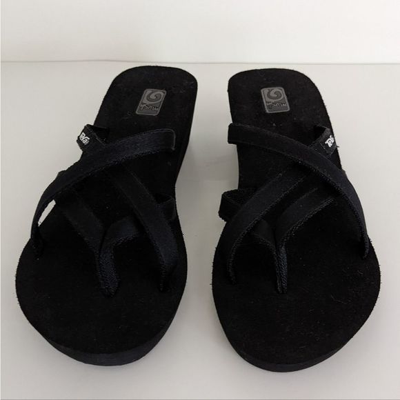 Teva Mush Black Strappy Thong Platform Wedge Flip Flops Sandals Women's 6 - Picture 6 of 8